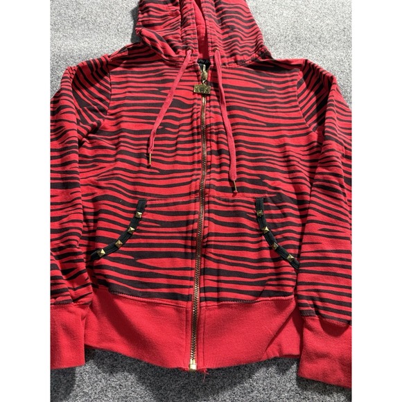 Abbey Dawn Avril Lavigne Zebra Striped Hoodie Cat Ears & Studs XL Y2K Vintage - Picture 5 of 15